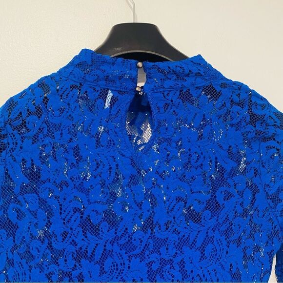 Free People Blue Crochet Long Sleeve Hi Neck Dress Size Small - Picture 4 of 6